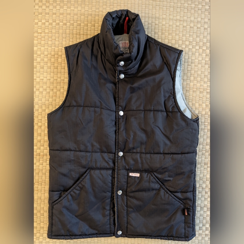 Topo Designs Puffer Vest Snap Button Insulated Black Size Small Made in USA